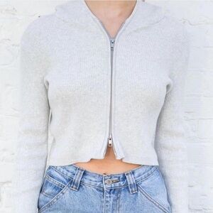 Brandy Melville Ribbed 2 Way Zip Up Cropped Hoodie